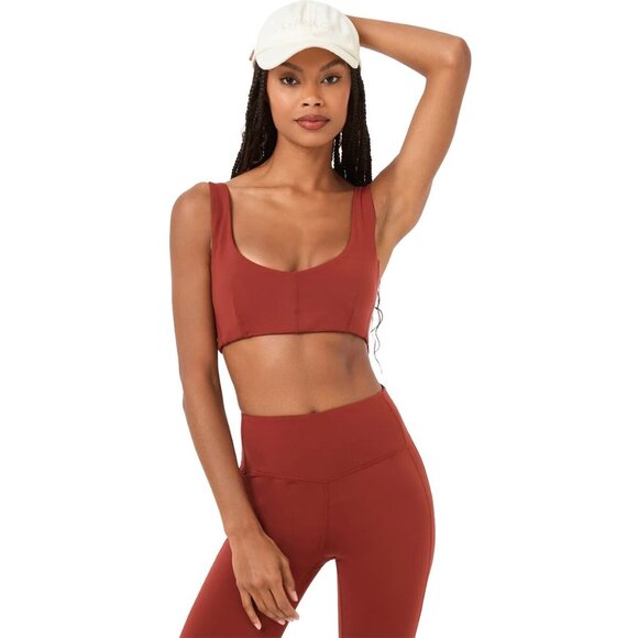 NWT $84 L*SPACE Comeback V-Front Medium Support Sports Bra Top Umber Rust XL - Picture 1 of 5